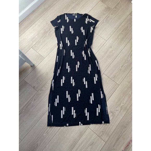 Chico's Travelers Midi Dress Women's Size 1 Navy Blue White Geometric Print - Picture 2 of 9